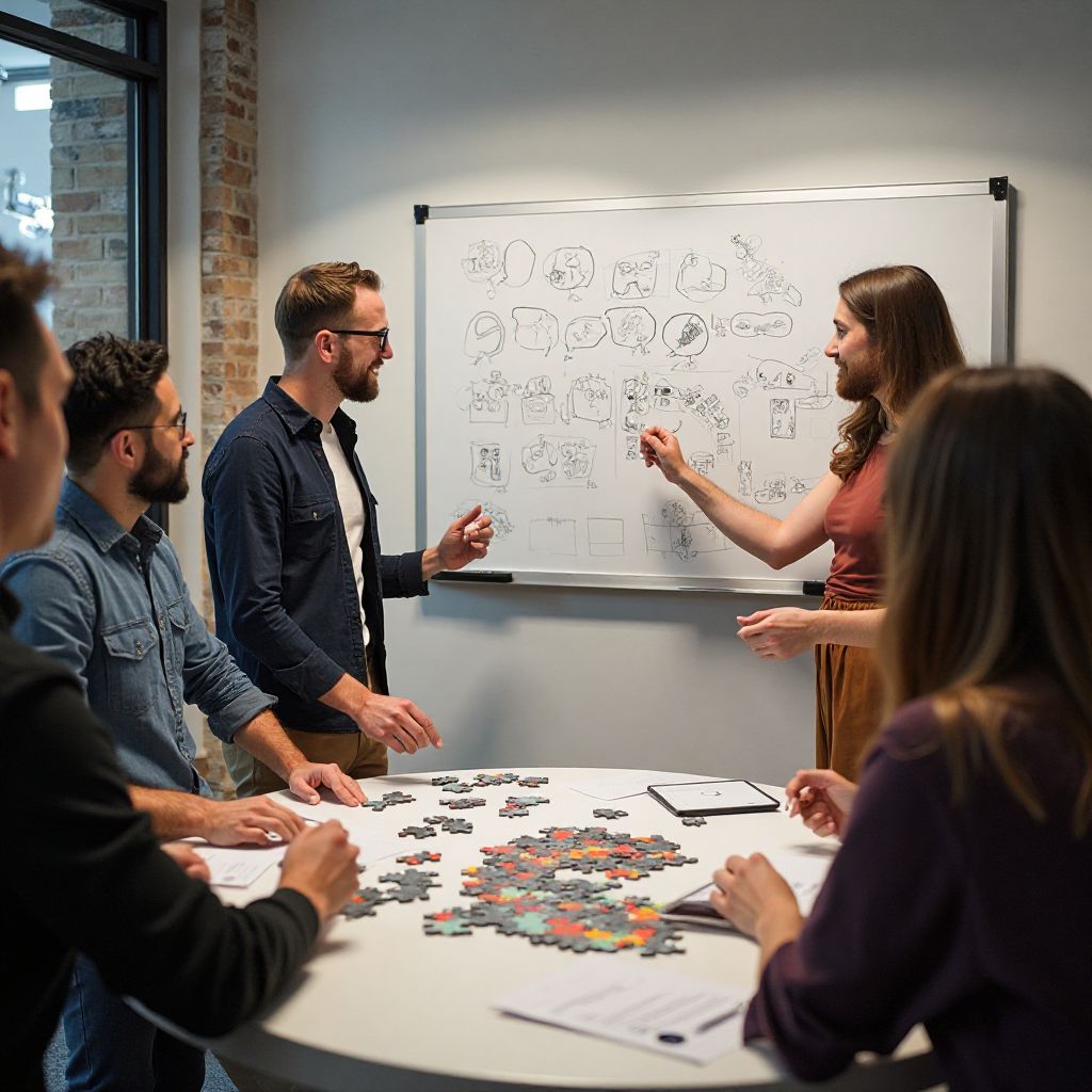 Team working on puzzle design development
